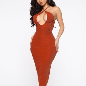 Rust metallic midi dress (medium)